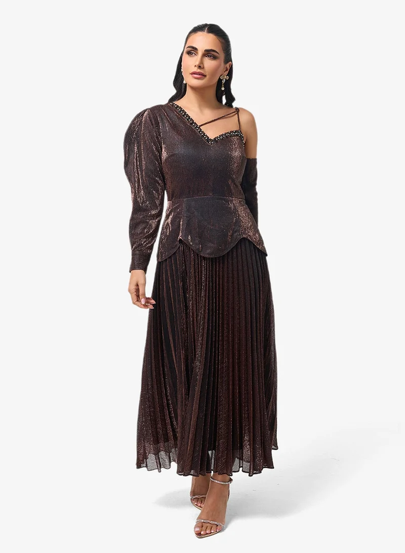 Threadz By Ajooni  One Shoulder Sequin Maxi Dress for Women | Best Price UAE