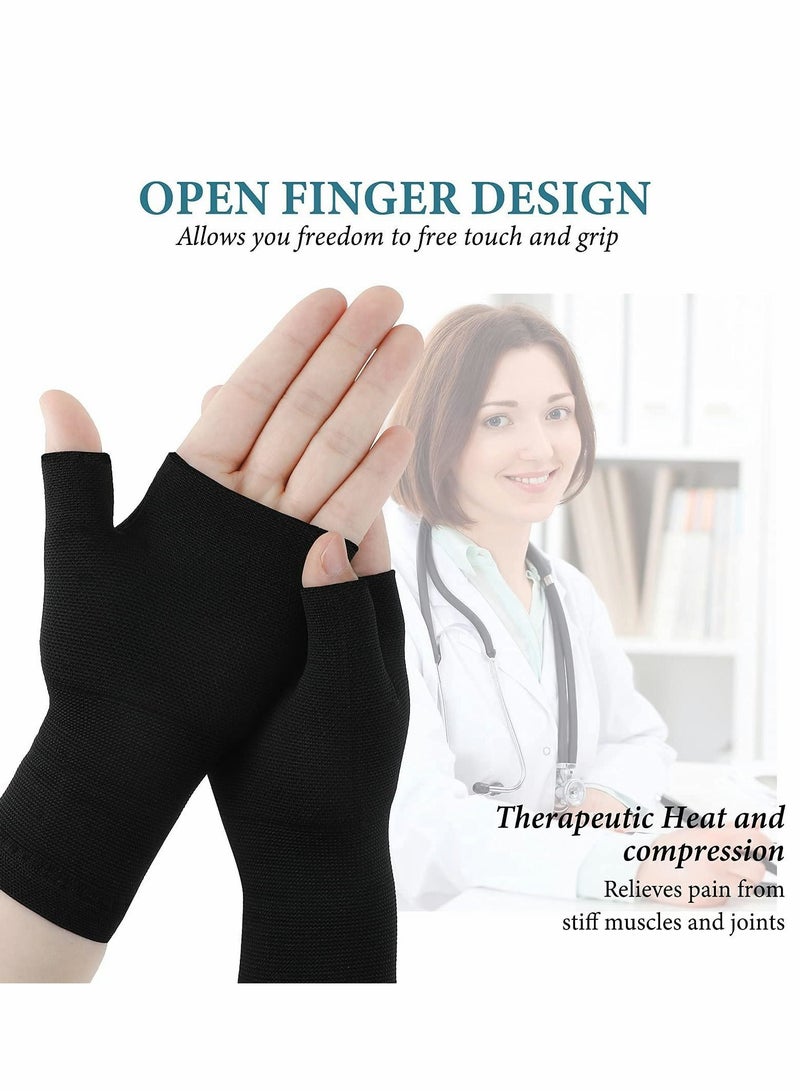 Y&D 4 PCS Wrist Thumb Support Sleeve Fingerless Gloves Compression Arthritis Sports Brace for Fatigue Typing (Black, Unisex, Medium)  - Image 3