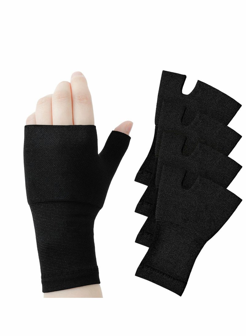 Y&D 4 PCS Wrist Thumb Support Sleeve Fingerless Gloves Compression Arthritis Sports Brace for Fatigue Typing (Black, Unisex, Medium)  - Image 1