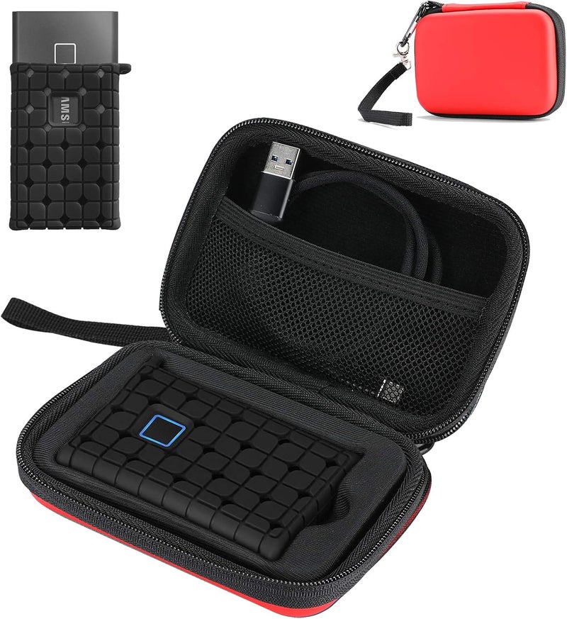 حقيبة حمل ProCase لـ Samsung T7 / T7 Touch SSD محمول، حقيبة سفر صلبة من EVA مقاومة للصدمات مع غطاء سيليكون، تناسب 500GB 1TB 2TB USB SSD - أحمر - Image 1