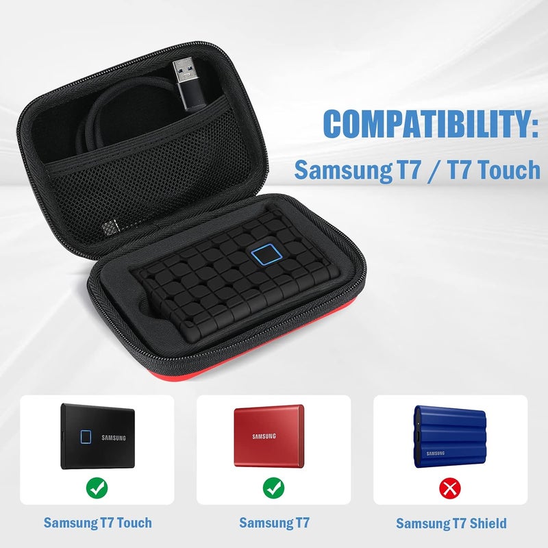 حقيبة حمل ProCase لـ Samsung T7 / T7 Touch SSD محمول، حقيبة سفر صلبة من EVA مقاومة للصدمات مع غطاء سيليكون، تناسب 500GB 1TB 2TB USB SSD - أحمر - Image 2