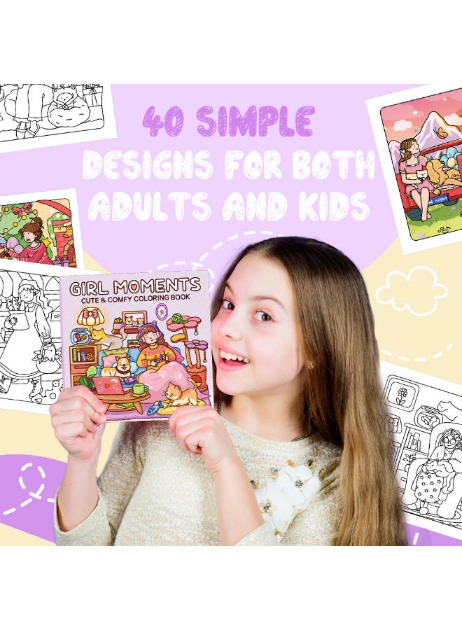 Bincoo Cute & Comfy Coloring Book Set - Little Corner, Cute & Groovy, Girl Moments, Little Cuddles - Thick Paper, Single-Page Design, Stress Relief for Adults & Kids - Perfect Creative Gift for Artists & Families (4 Books, 40 Pages Each) - Image 2