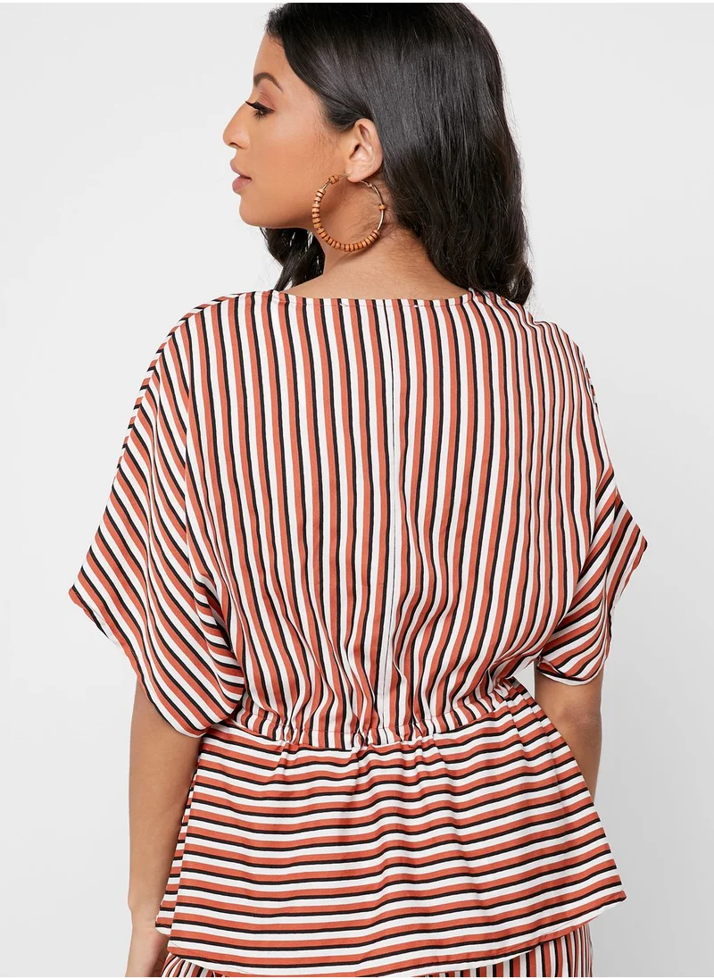 PIECES Striped Peplum Top