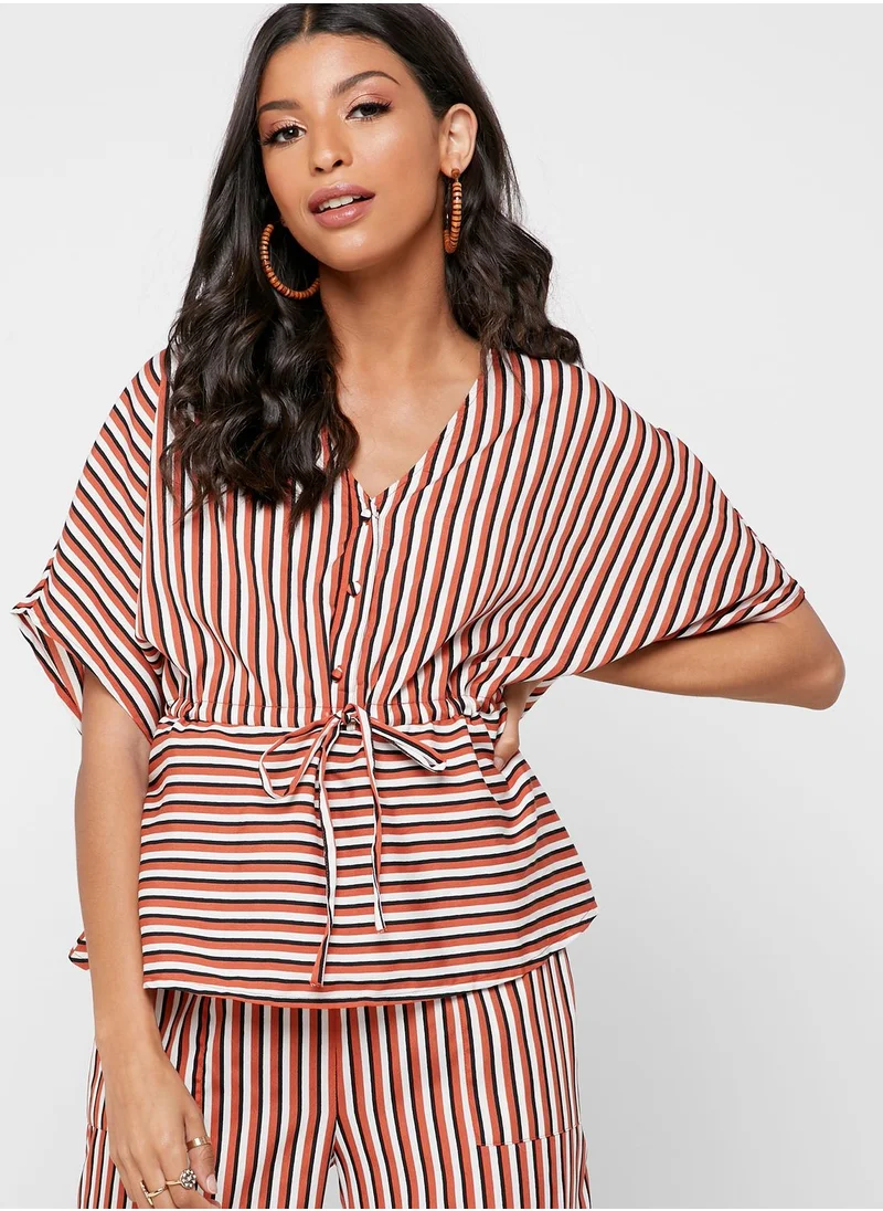 PIECES Striped Peplum Top