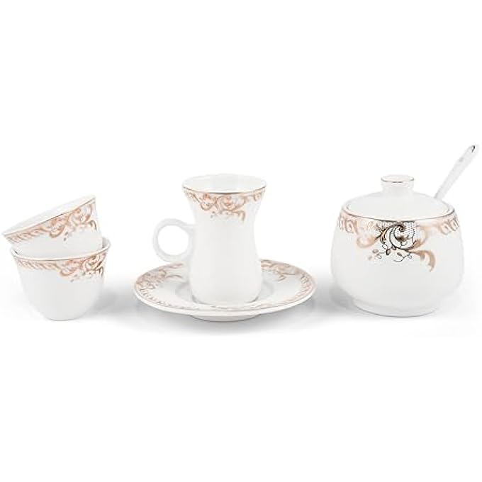rayihni Golden Leaves Design Porcelain Tea And Coffee Serving Set 27Pieces Ivory - Image 1
