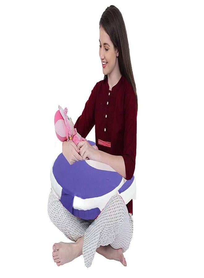 GET IT Premium Breast Feeding Foam Pillow with Detachable Cover | Newborn Nursing |Zip Buckle Adjustment | Support Baby Mom | Upto 2 Years (Violet with Offwhite, Foam Extra Large, Polyurethane (PU)) - Image 1