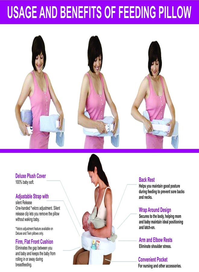 GET IT Premium Breast Feeding Foam Pillow with Detachable Cover | Newborn Nursing |Zip Buckle Adjustment | Support Baby Mom | Upto 2 Years (Violet with Offwhite, Foam Extra Large, Polyurethane (PU)) - Image 5