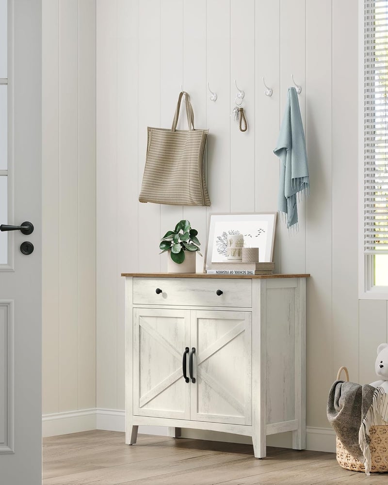 Global light sturdy raw material VASAGLE Sideboard, Storage Cabinet with Drawer, Kitchen Cabinet with Doors and Height Adjustable Shelf, Farmhouse Style, for Living Room, Dining Room, Rustic White and Honey Brown BBK341W01 Storage & transit friendly - Image 4