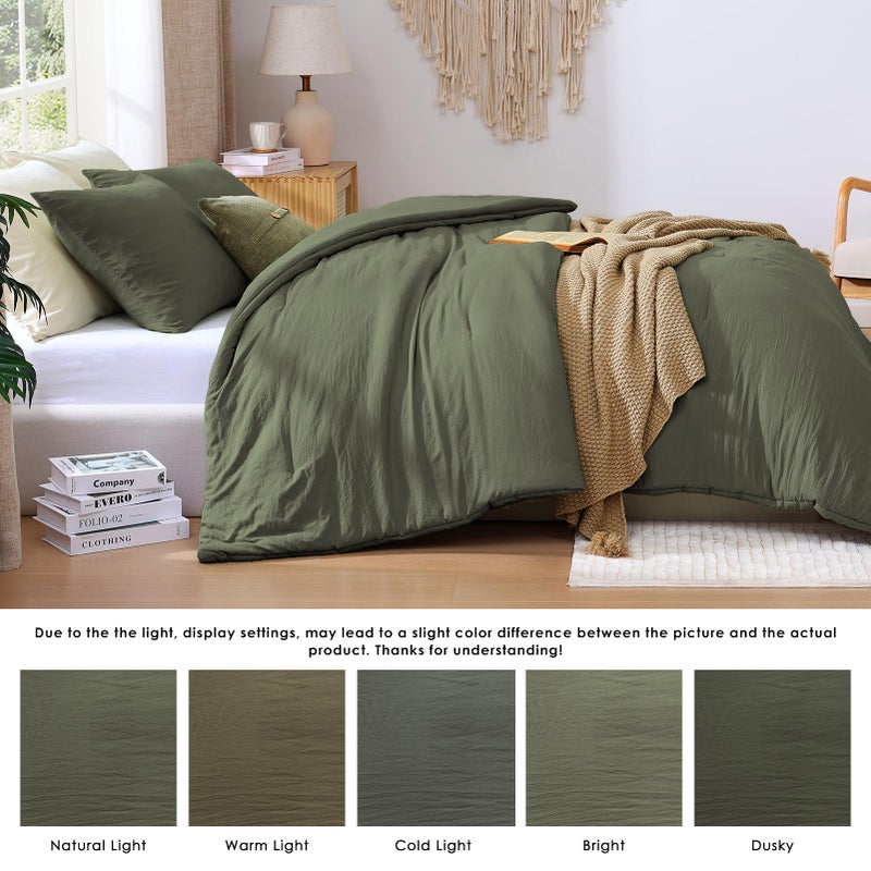 WRENSONGE Queen Comforter Set - 3 Pieces Prewashed Olive Green Comforter Soft Lightweight for All Seasons,Down Alternative Comforters Queen Size with 2 Pillow Shams - Image 4