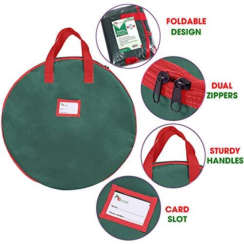 Primode Christmas Wreath Storage Bag 48" - Handles Made Of Durable 600D Oxford Polyester Material Storage Bag Extra Large 48” Holiday Wreaths Container (Green) - Image 3
