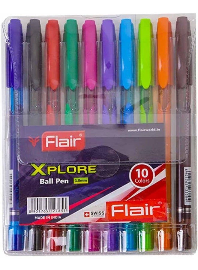 Flair Xplore 10pc Ball Pen 1.0mm - Assorted Colours - Image 1