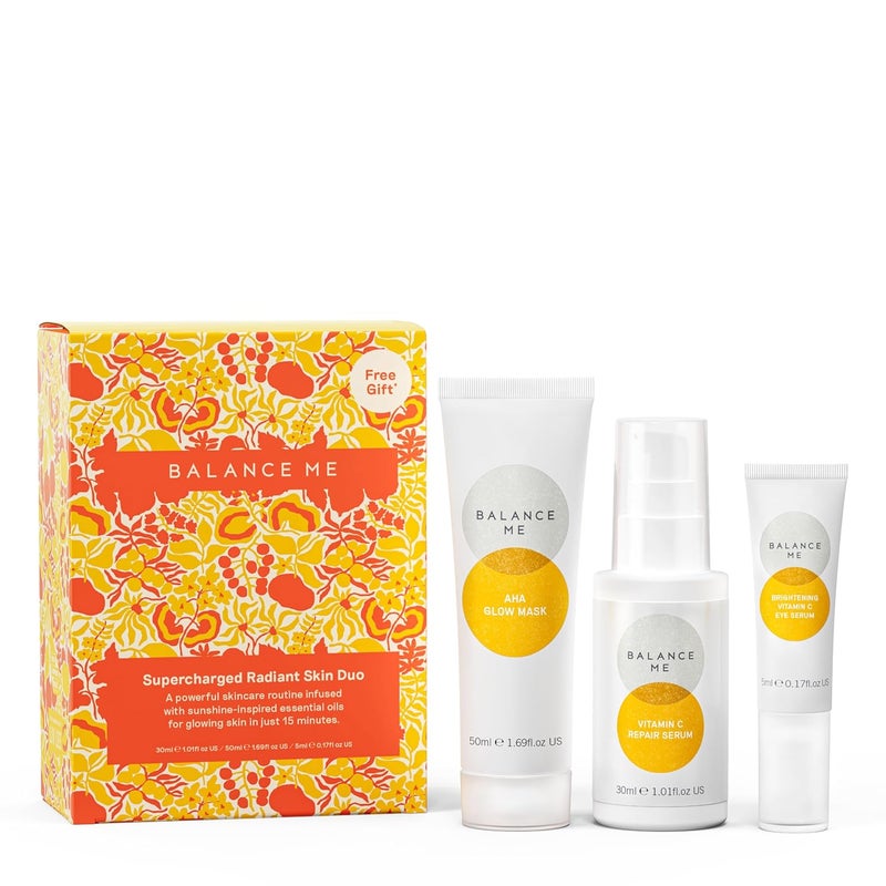 Balance Me Supercharged Radiant Skin Duo Skincare Gift Set for Women Includes AHA Glow Mask Vitamin C Serum Eye Serum - Image 1