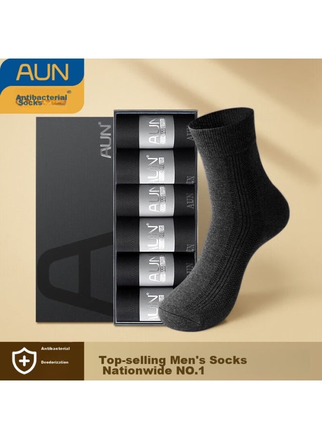 AUN Aun Men's Versatile Casual Socks, Silver Ion Antibacterial Deodorant Mid-calf Socks, 6 Black, One Size Fits All - Image 1