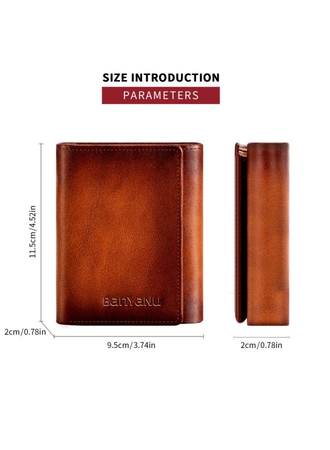 banyanu Wallet, Men's Short Leather Tri-Fold Multi-Card Slot Cowhide, Black (Cabinet Microfiber) - Image 5