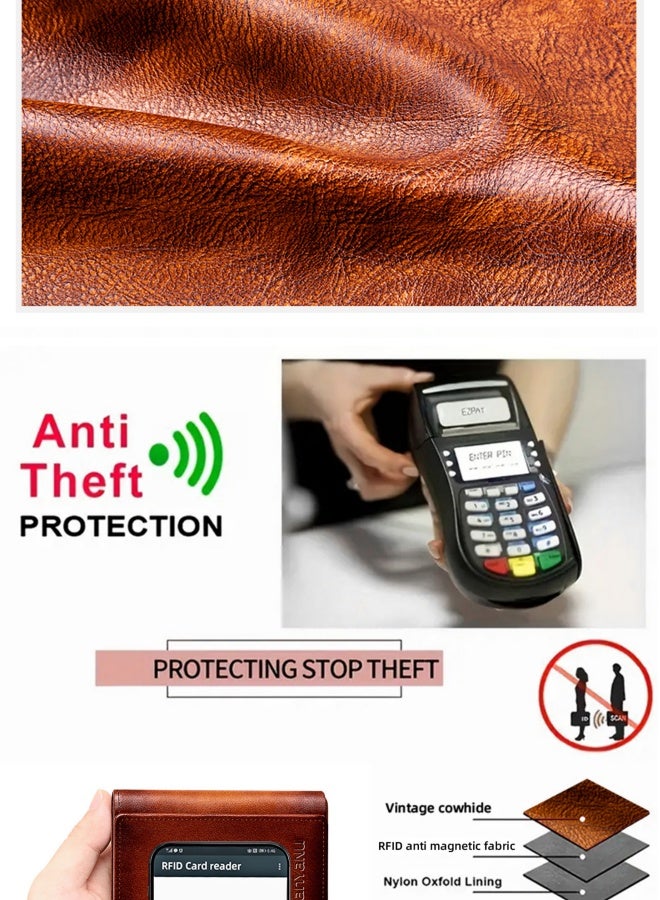 banyanu Wallet, Men's Short Leather Tri-Fold Multi-Card Slot Cowhide, Black (Cabinet Microfiber) - Image 4