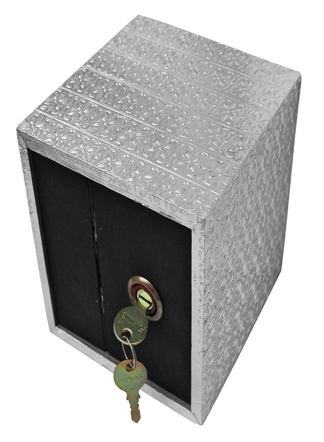 ITOS365 Handcrafted Wooden Money Bank for Kids with Lock & Key | Silver Embossed Square Piggy Bank Coin Box | Savings Box for Boys & Girls | Gift Item | 5 x 5 Inches - Image 3