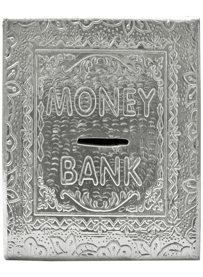 ITOS365 Handcrafted Wooden Money Bank for Kids with Lock & Key | Silver Embossed Square Piggy Bank Coin Box | Savings Box for Boys & Girls | Gift Item | 5 x 5 Inches - Image 2