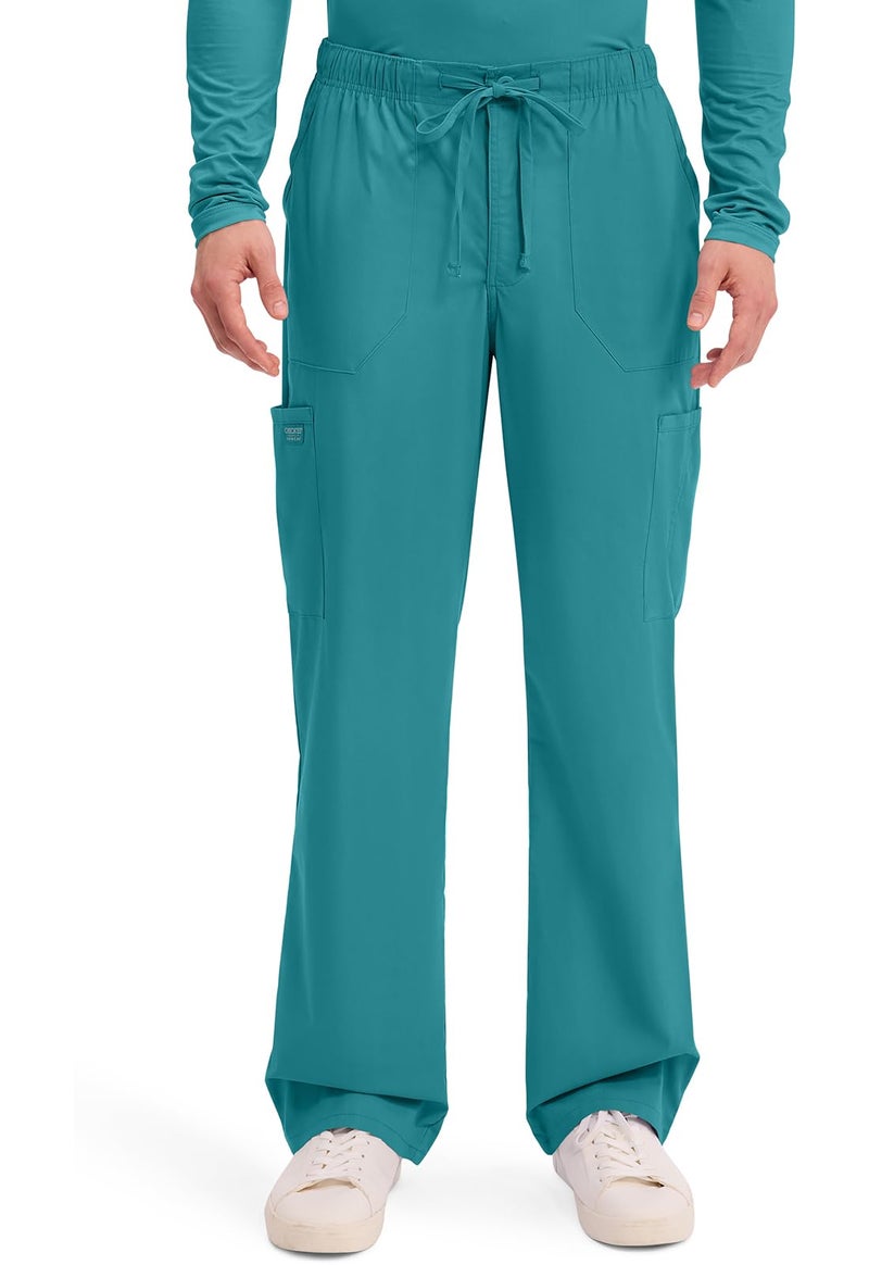 Cherokee Scrubs for Men Tapered Leg Cargo Scrub Pants with Zip Fly, 5 Pockets Elastic Waist 2-Way Stretch & Easy Care - WW190, L, Teal Blue