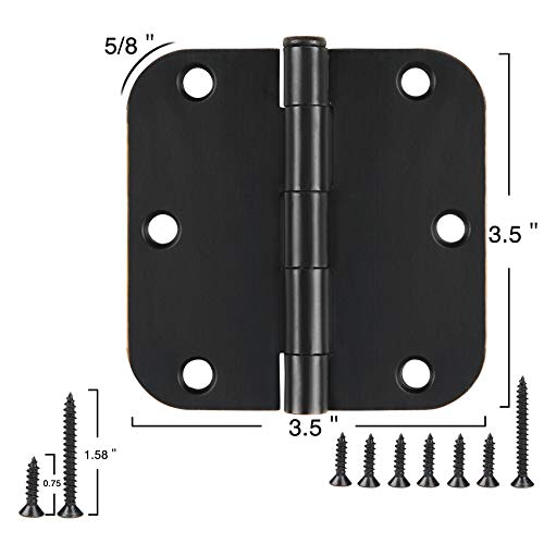 JIW 18 Pack Matte Black Door Hinges 3 1/2 Inch Interior Door Hinges 3.5 Inch Rounded 5/8” Radius Corners No-Squeak Sturdy Flat Iron Construction Standard Residential Hardware for Bedroom Home Indoor Doors - Image 2