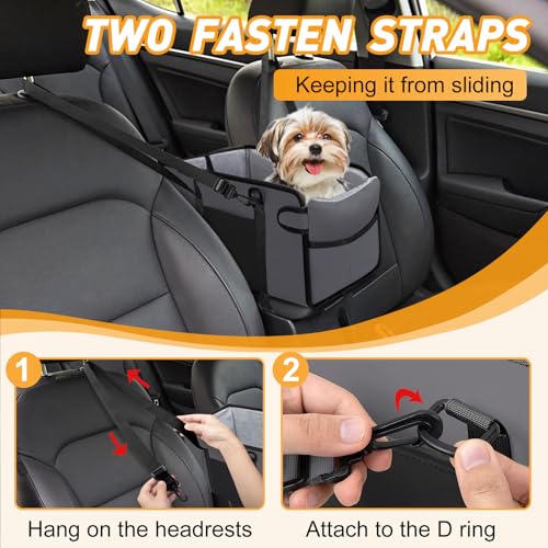 NECKORY Portable Dog Car Seat for Small Dogs - Adjustable Safety Leash, Washable Cushion & Storage Pocket - Pet Booster Seat for Car Travel- Grey - Image 5