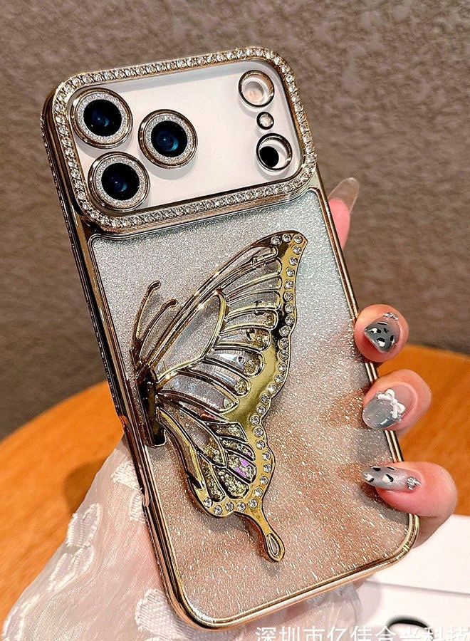 Glitter Case for iPhone 17 Pro Max，Shiny Full Camera Lens Protector，Sparkly Elegant Butterfly Holder，Luxury Diamond Edge， Premium Fashion Gradient Shockproof iPhone 17 Pro Max Cover﻿ for Women Girls Gift - Image 1