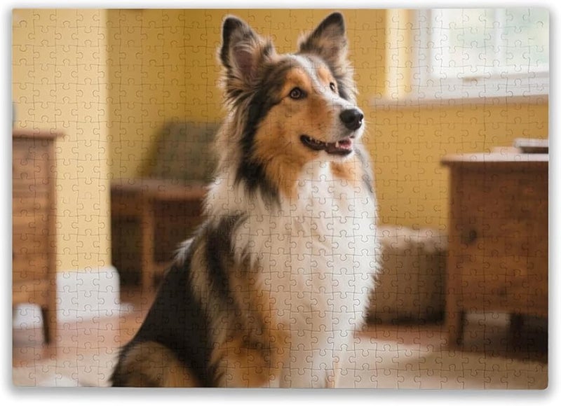 1000 Pieces Jigsaw Puzzle Colorful Blue Shepherd Dog For Adults Teens Wooden Gift - Image 1