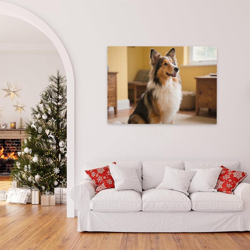1000 Pieces Jigsaw Puzzle Colorful Blue Shepherd Dog For Adults Teens Wooden Gift - Image 5