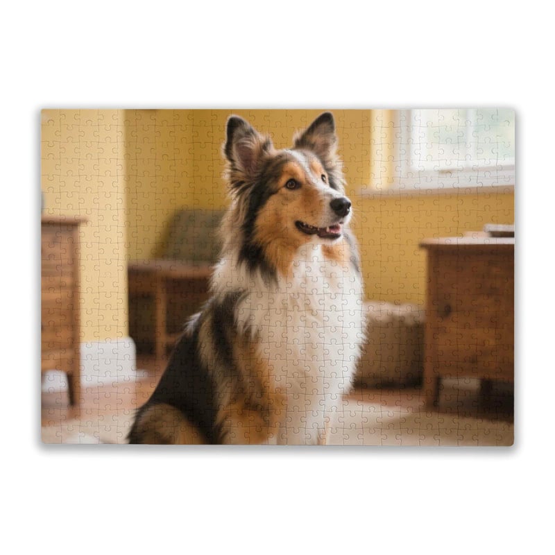 1000 Pieces Jigsaw Puzzle Colorful Blue Shepherd Dog For Adults Teens Wooden Gift - Image 2
