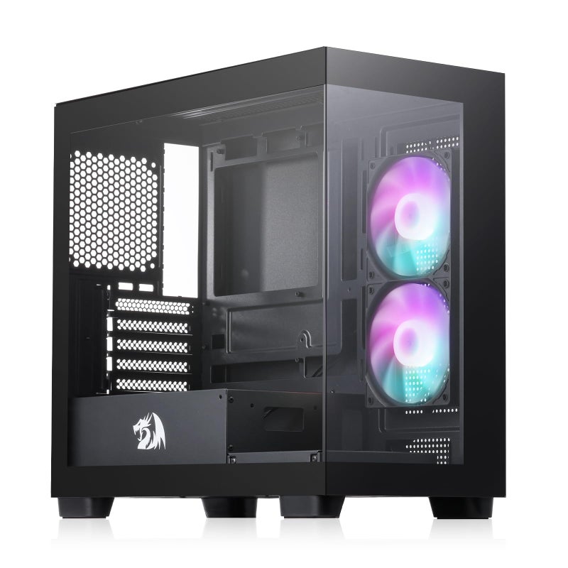 Redragon GC218M Gaming BackMounted PC Case MATX Computer Chassis w 2 x 120mm Fans PreInstalled High Airflow Perforated Panels 270 Full View Easy Cable Management Black - Image 2