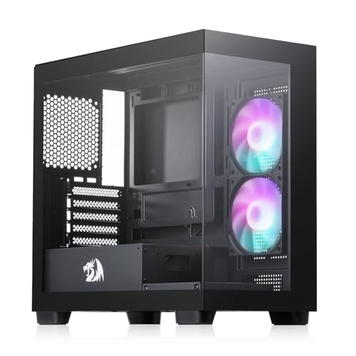 Redragon GC218M Gaming BackMounted PC Case MATX Computer Chassis w 2 x 120mm Fans PreInstalled High Airflow Perforated Panels 270 Full View Easy Cable Management Black - Image 1