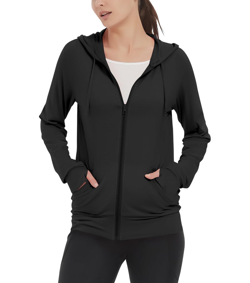 LETAOTAO Womens' Lightweight Zip Up Hoodies Stretch Thin Summer Jackets For Women Black - Image 1