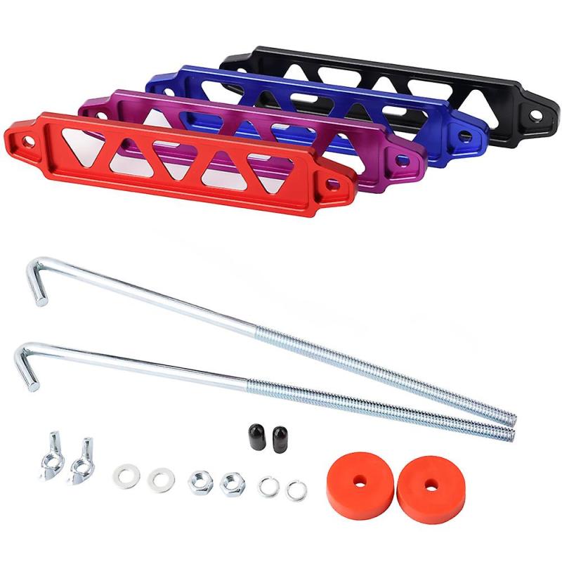 Anodized Aluminum Battery Tie - 6.75 Inch Max Battery Width, 7.50 Inch Bolt Center Length, Durable Long-Lasting Finish, Secure Battery Hold with J-Hooks Rubber Sleeves Hex Nuts for Engine Bay - Image 2