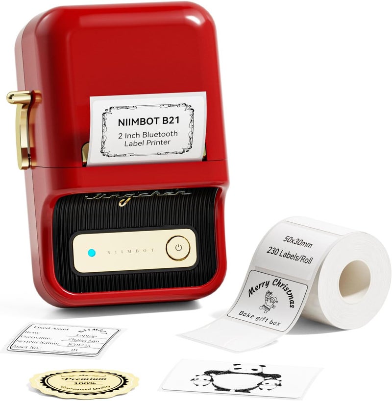 B21 Label Maker Machine with 1 Roll Free Tape Vintage 2 inches Width Business Thermal Label Printer Price Shipping Label Tag Writer for Home Office Organization Commercial Use, Red - Image 1