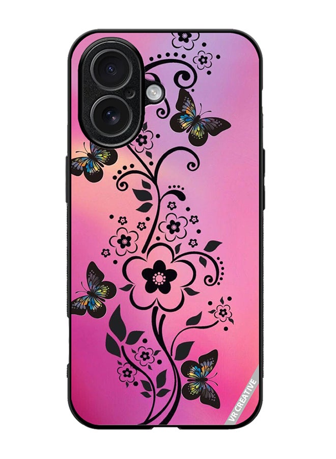 VR CREATIVE Protective Case Cover For Apple iPhone 17 Black Floral Butterfly Design Multicolour