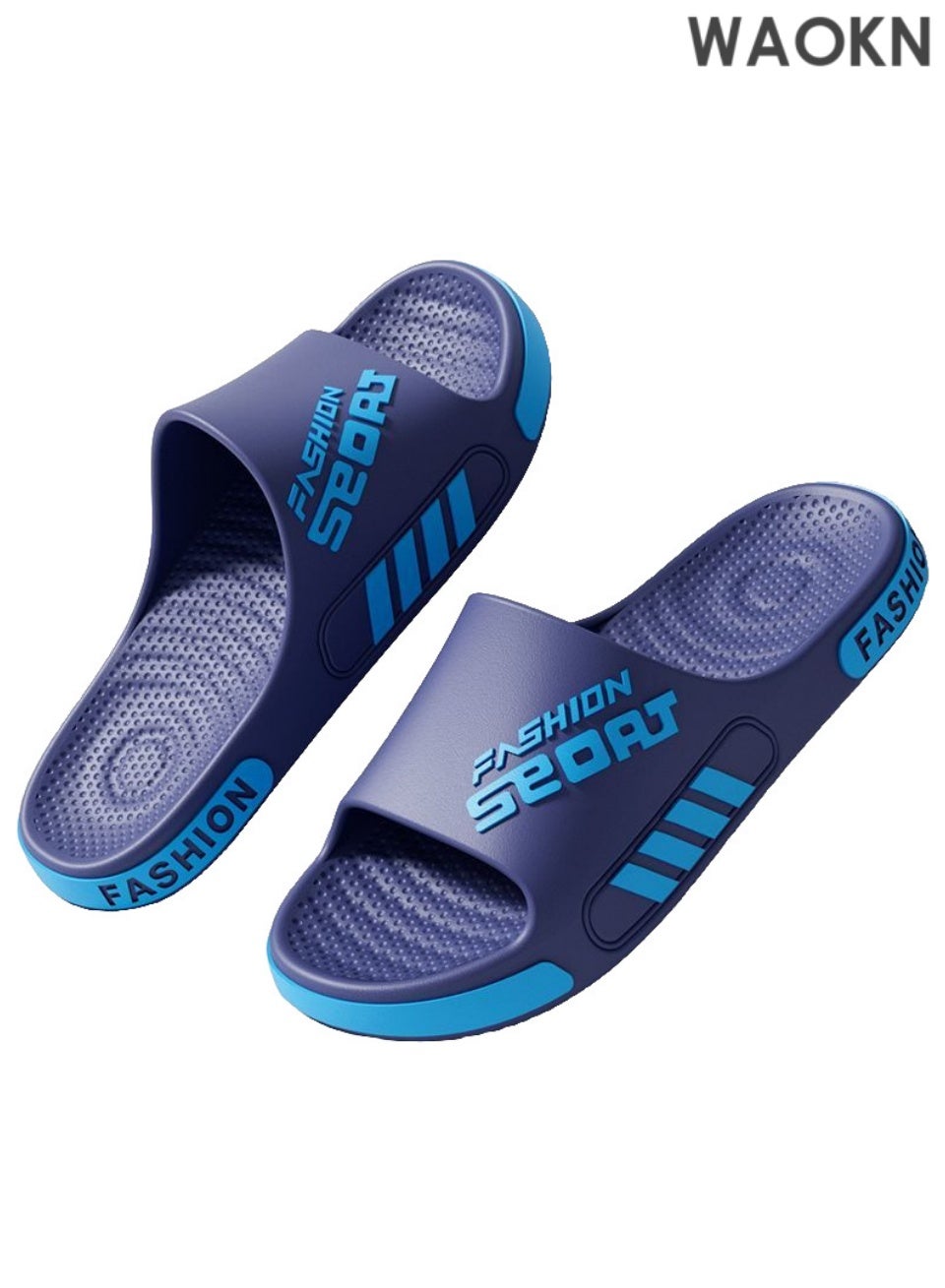 Men's BLUE Slippers: House Slides, Shower Sandals & Outdoor Beach Use. Thick, Lightweight Sole Offers Ultimate Comfort. Non-Slip Design Ensures Safety On Wet Surfaces. Easy Slip-On Style, Fashion-Forward Look. Perfect For Home, Shower, Beach Or Casual Outings—Blending Comfort, Grip And Style Seamlessly.