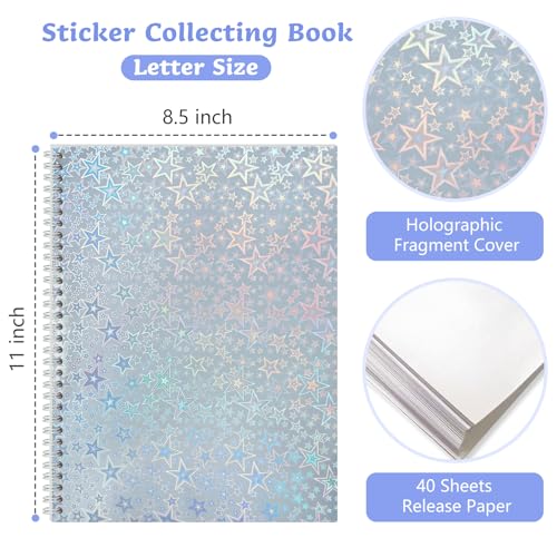 Dajino Large Reusable Sticker Book Collecting Album 8.5×11 Inch Sticker Storage Collection Organizer Book for Adult with 40 Sheets Letter Size Blank Release Paper and Holographic Cover (Star) - Image 4