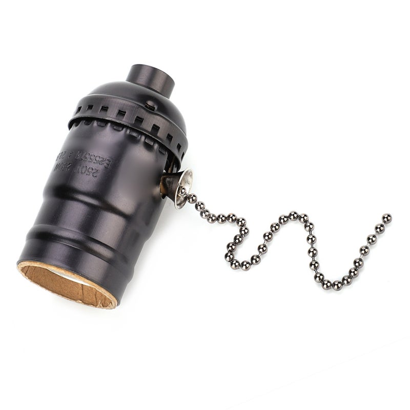 E27 Aluminum Vintage Light Socket with Pull Chain Desk Lamp Lighting Holder Screw Base (Black) - Image 2