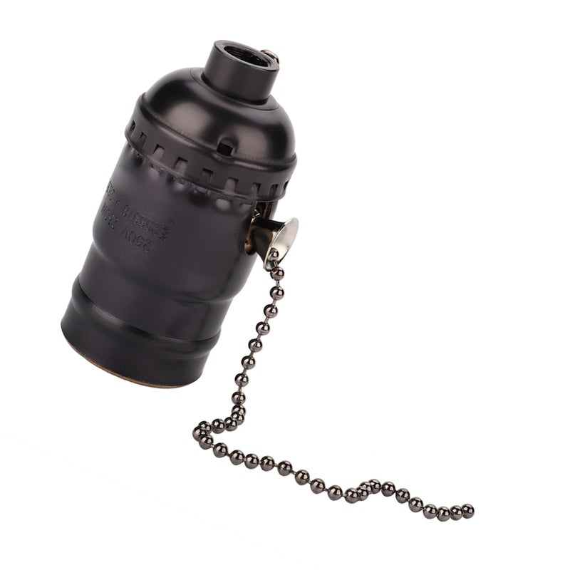 E27 Aluminum Vintage Light Socket with Pull Chain Desk Lamp Lighting Holder Screw Base (Black) - Image 3