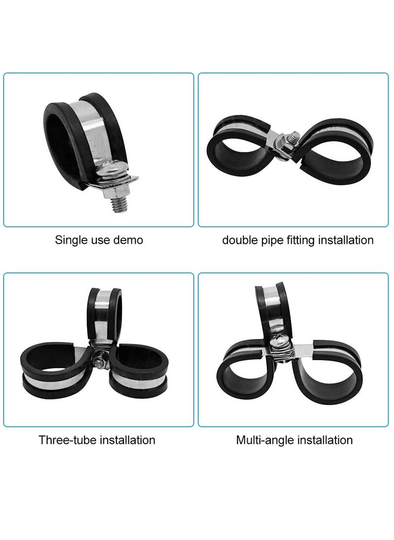 SYOSI SYOSI 20 Pcs Rubber Lined P Clips, 10mm Cable Clamp 2/5 Inch Stainless Steel Cable Clamp Hose Pipe Clamps Metal Wire Cable Clamp Kit for Ship Electrical Automotive Hose Cable  - Image 5