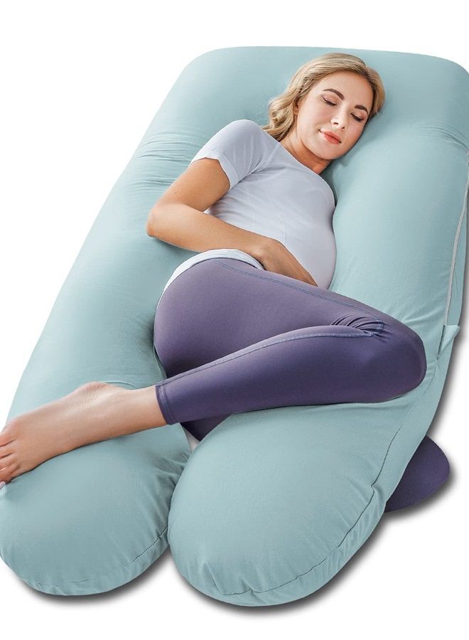 Meiz Pregnancy Pillow, Cooling Pregnancy Pillows for Sleeping, Maternity Pillow for Pregnant Women, Pregnancy Body Pillow with Cooling Jersey Cover, Green - Image 1
