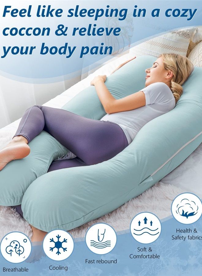 Meiz Pregnancy Pillow, Cooling Pregnancy Pillows for Sleeping, Maternity Pillow for Pregnant Women, Pregnancy Body Pillow with Cooling Jersey Cover, Green - Image 3