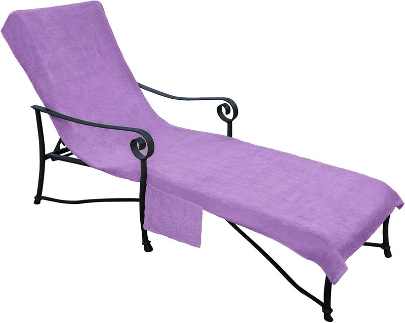 Crover غطاء كرسي استلقاء بجانب المسبح 1000 جرام غطاء كرسي استلقاء غطاء كرسي حديقة غطاء كرسي فناء مع ظهر قابل للانزلاق بارتفاع 10 بوصات وجيب جانبي مزخرف باللون الأرجواني - Image 1