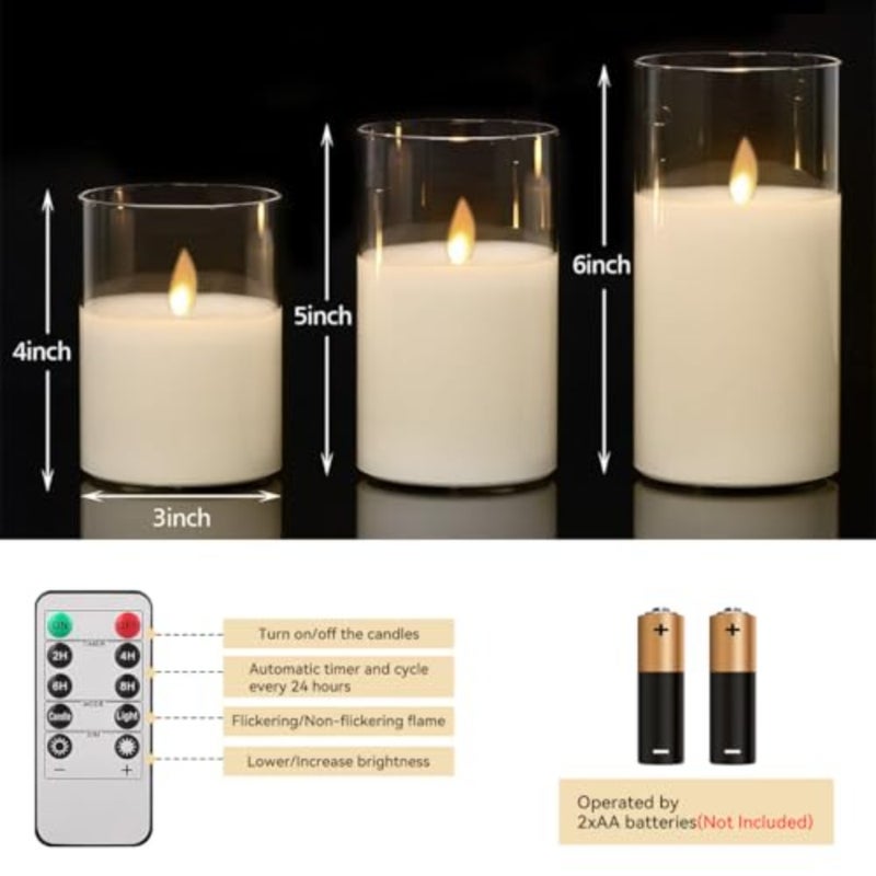3-Pack Diwali Diya LED Flameless Candles with Timer Star String For Home Decor and Festival Lighting Warm White Light Rechargeable 10-Hour Auto Shut-Off - Image 2