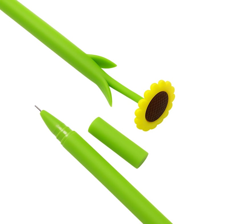 Tresneria Cute Cartoon Flower Gel Pens Set of 3 | Flexible Silicone Nature Pens for Girls & Women | Smooth Black Ink Writing (Sunflower Pen) - Image 3