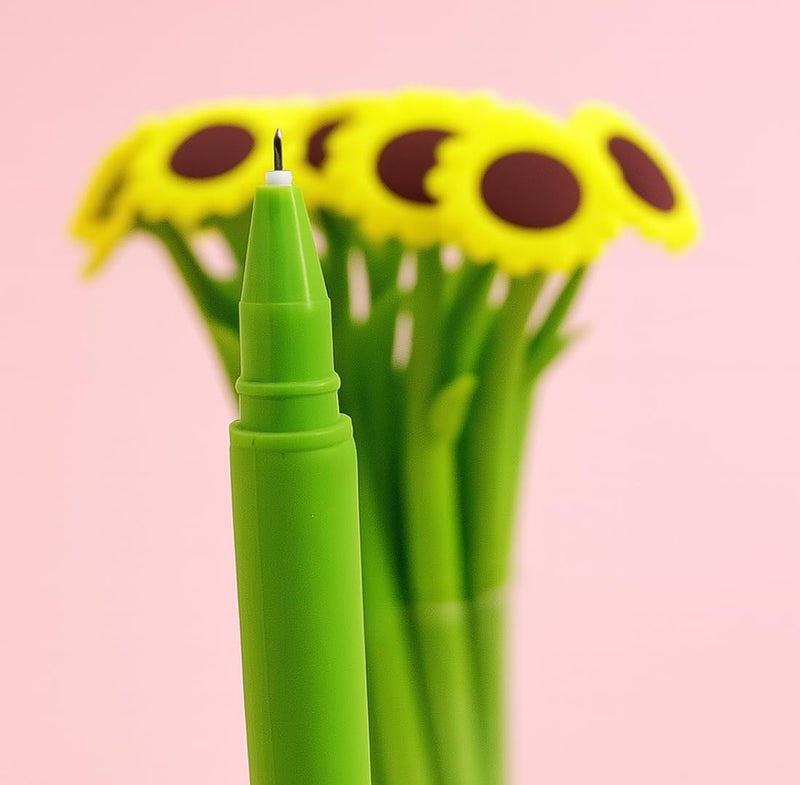 Tresneria Cute Cartoon Flower Gel Pens Set of 3 | Flexible Silicone Nature Pens for Girls & Women | Smooth Black Ink Writing (Sunflower Pen) - Image 4