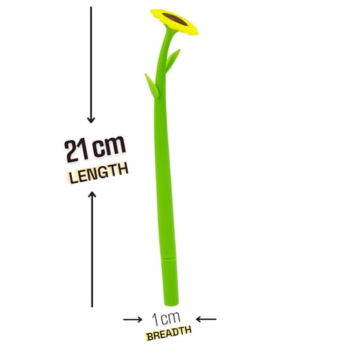Tresneria Cute Cartoon Flower Gel Pens Set of 3 | Flexible Silicone Nature Pens for Girls & Women | Smooth Black Ink Writing (Sunflower Pen) - Image 5