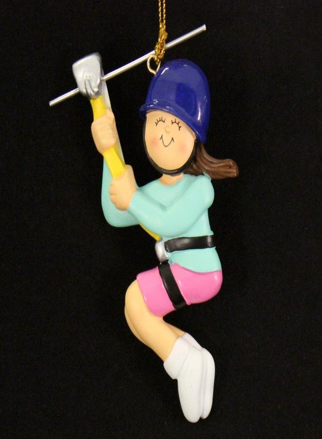 Central Zipline: Brunette Female Personalized Christmas Ornament