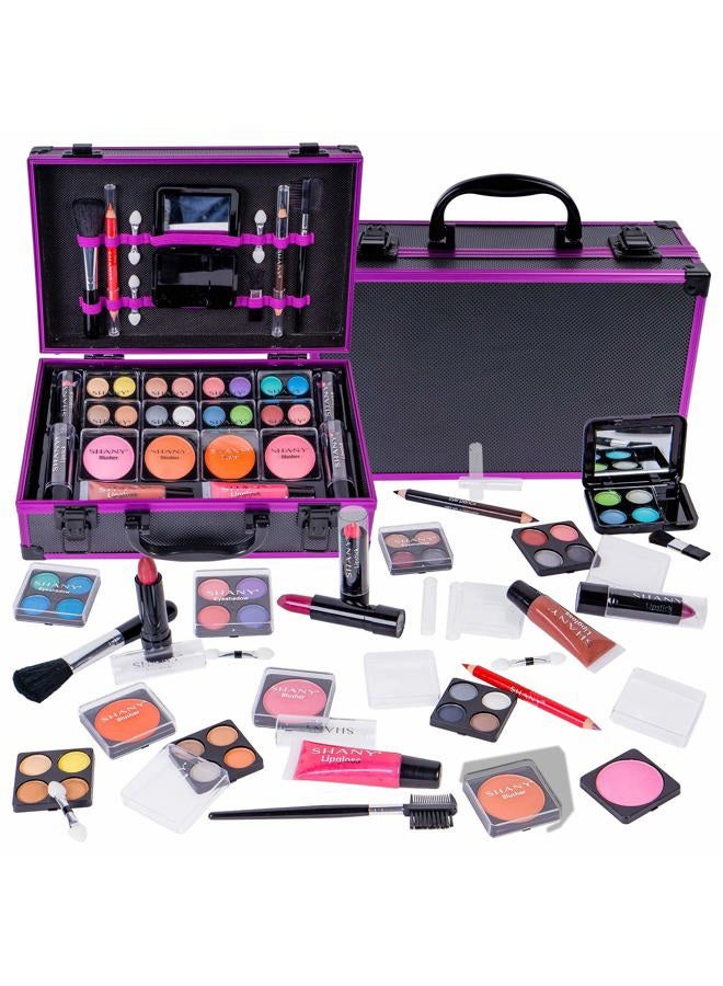 Shany Carry All Makeup Train Case with Pro Makeup Set, Makeup Brushes, Lipsticks, Eye Shadows, Blushes, Powders, and more - Reusable Makeup Storage Organizer - Premium Gift Packaging - Purple - Image 1