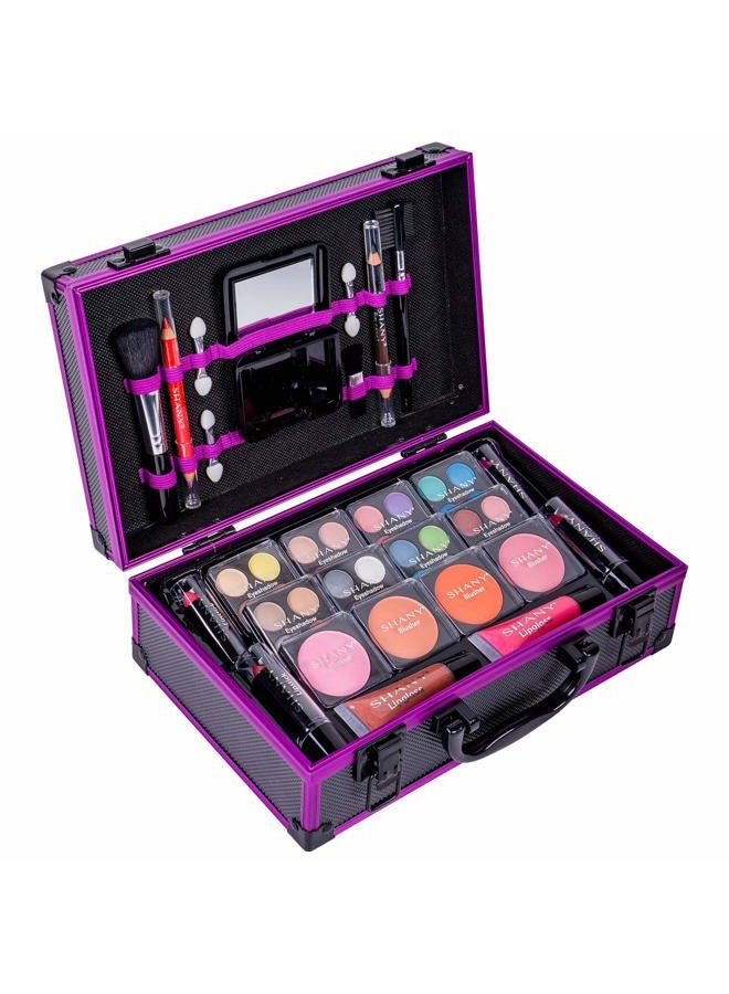 Shany Carry All Makeup Train Case with Pro Makeup Set, Makeup Brushes, Lipsticks, Eye Shadows, Blushes, Powders, and more - Reusable Makeup Storage Organizer - Premium Gift Packaging - Purple - Image 2