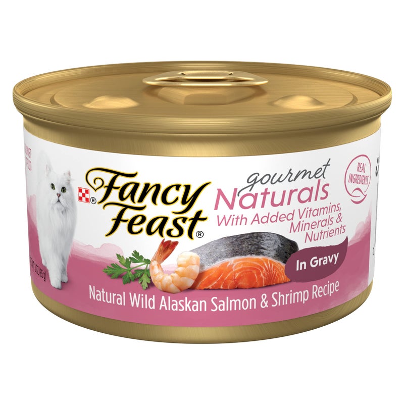 Fancy Feast Purina Fancy Feast Wet Cat Food Gourmet Naturals Wild Alaskan Salmon and Shrimp Recipe in Wet Cat Food Gravy Pack of 12 3 oz Cans